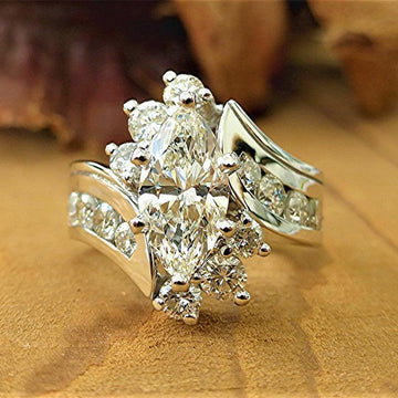 *NEW* Romantic Novel Design Marquise High Quality AAA+ Cubic Zirconia Diamonds Ring - The Jewellery Supermarket